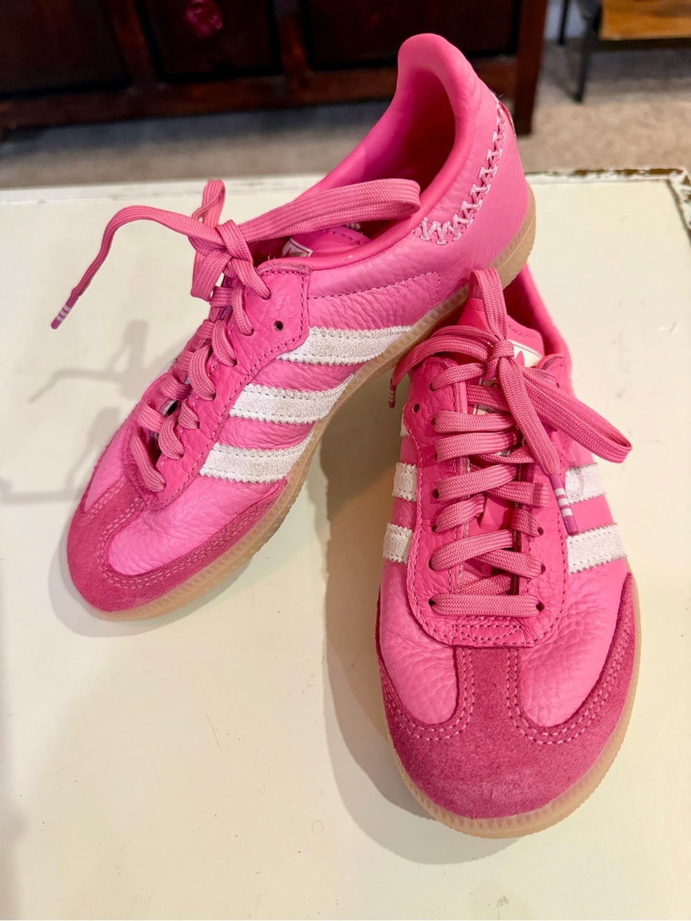 adidas Originals Samba Pink Leather Suede Gum Sneakers Girls Youth Size 2